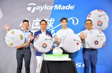 Team TaylorMade選手陳萱、TaylorMade 大中華及東南亞區助理副總暨總經理 Ken Yeo、藝人王子邱勝翊、TaylorMade 產品副總監Raymund Ghin（左至右）出席「TaylorMade小白球同樂會」。(圖片提供：TaylorMade)