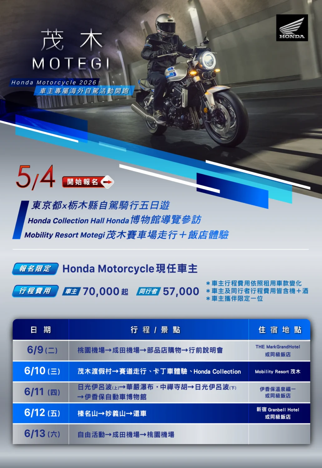 Honda Motorcycle車主專屬海外自駕活動開跑　Motegi 茂木騎旅5日遊