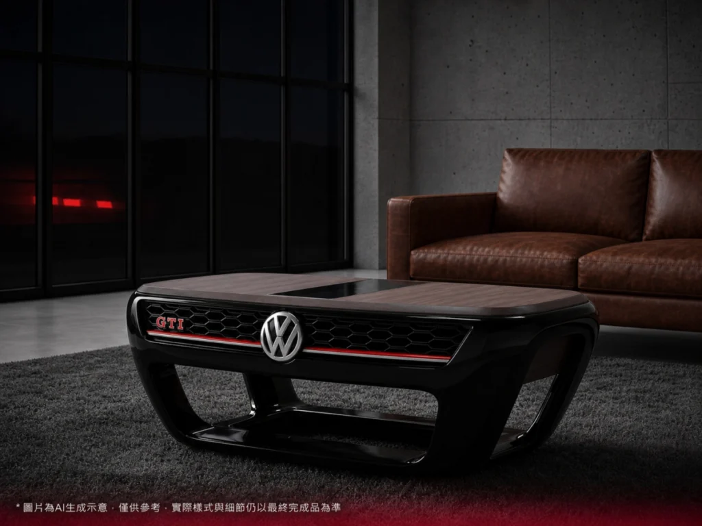 包括由 GTI 經典格紋座椅改造而成的「GTI 經典菱格紋王座」，以及結合 GTI 招牌蜂巢式水箱護罩與廠徽元素打造的「GTI 蜂巢格柵典藏桌」，不僅保留 GTI 獨有的設計語彙，更將性能精神延伸至生活空間之中。